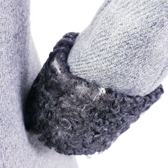 Vintage Curly Lamb Fur Wool Coat Double Breasted Knee Length Coat Gray  Medium - Picture 14 of 16